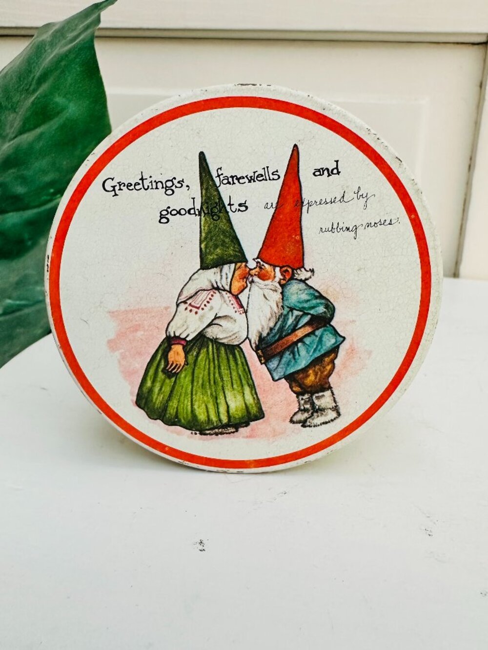 Vintage 80s Unieboek Dutch Gnomes Potpourri Press Trinket Box Candy Tin